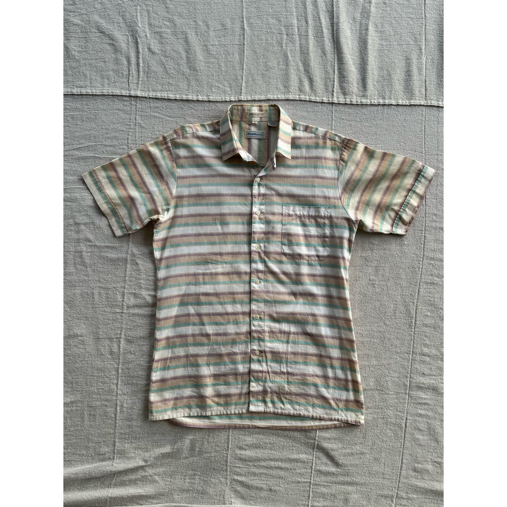 Vintage Charlie USA retro stripped cotton short sleeve button up